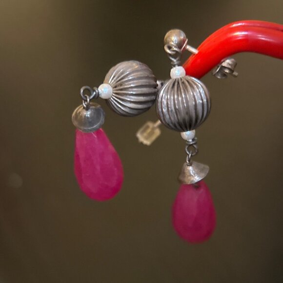 Silver 925 Ruby Earrings - Picture 3 of 5